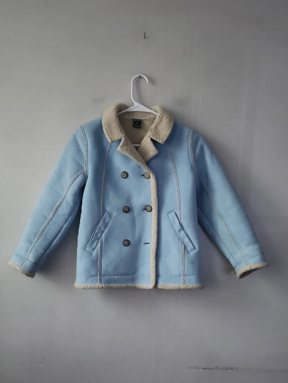 GAP Light Blue Sherpa-Trim Double-Breasted Peacoat